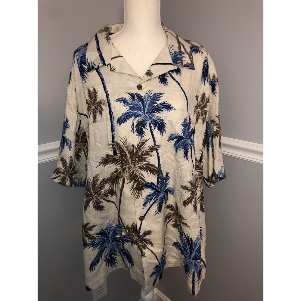 NWT Caribbean Shirt Men's 2XB Silk Blend Palm Trees Roundtree & Yorke Big Man
